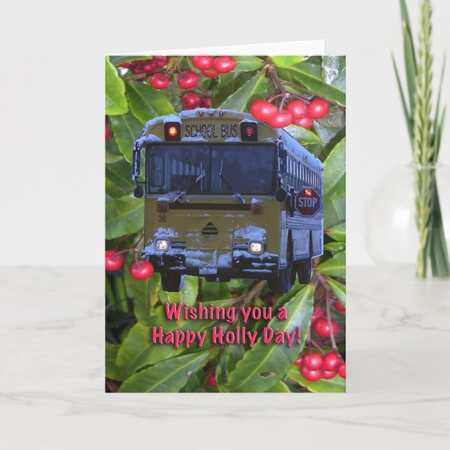 Carte de voeux pour les autobus scolaires de Noël. (Devant)