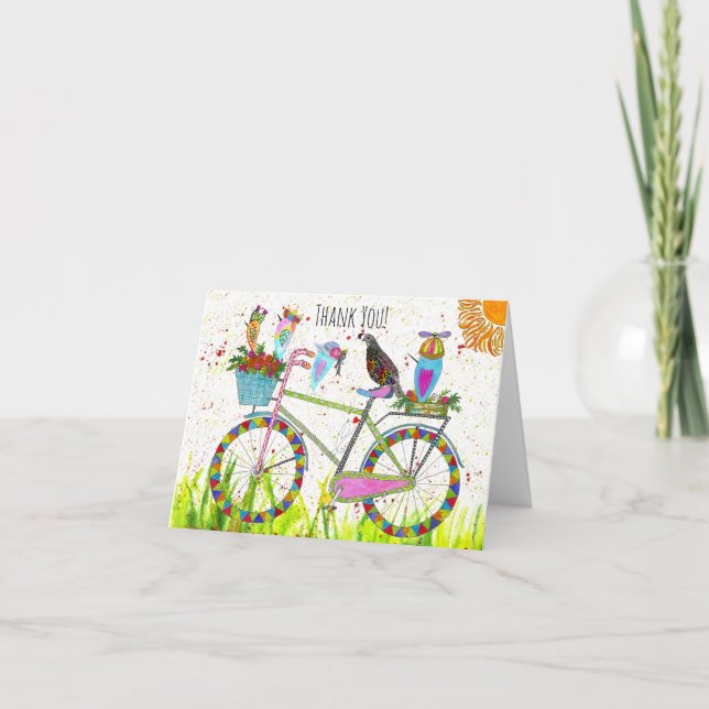 Carte de voeux pour les oiseaux mignons à vélo (Devant)