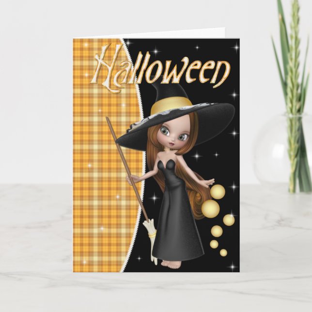 Carte de voeux pour l'Halloween Little Witch (Devant)