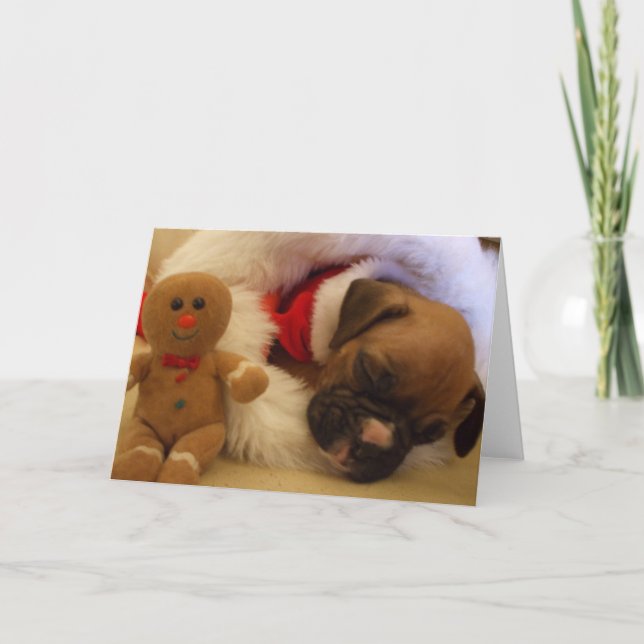 Carte de voeux pour Noël Sleepy Boxer Chiot (Devant)