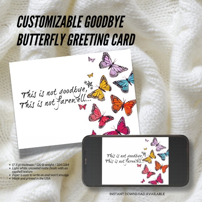 Carte de voeux pour papillon d'adieu personnalisab ( The Butterfly Studio
Customizable Goodbye Butterfly Greeting Card)