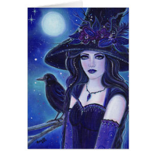 Carte de voeux pour sorcière Raven Halloween par R