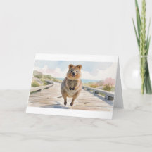 Carte de vœux Quokka rebondissant le long de la pr