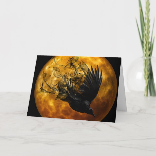 Carte de voeux Raven Pleine lune Pagan (Devant)