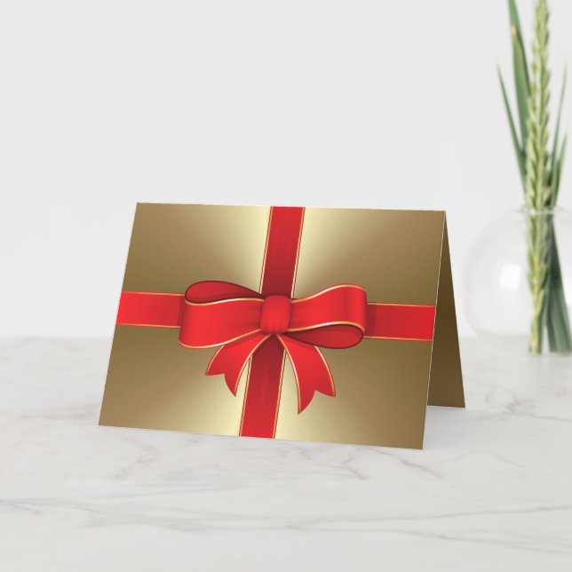 Carte de voeux - Red Bow & Ribbon on Gold (Devant)