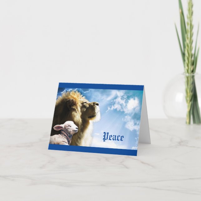 Carte de voeux religieuse Lion et agneau de Noël (Devant)