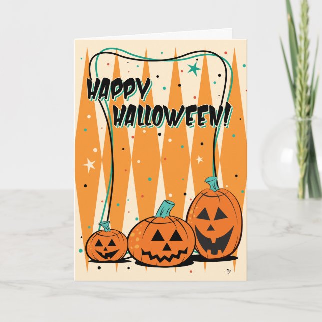 Carte de voeux rétro Jack-O-Lantern Trio Halloween (Devant)
