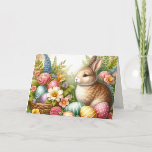 Carte de vœux rétro Lapin de Pâques heureux / Fami