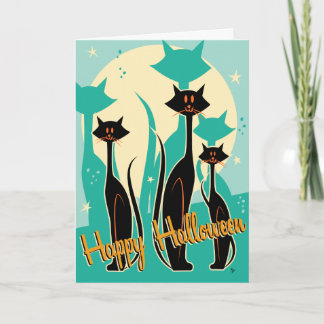 Carte de voeux Retro Mod Kitty Trio Halloween