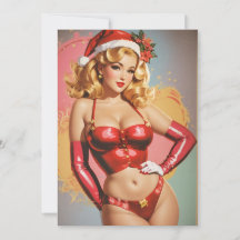 Carte de vœux rétro pin-up pour les fêtes