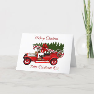 Carte de voeux Retro Red Car Christmas Tree