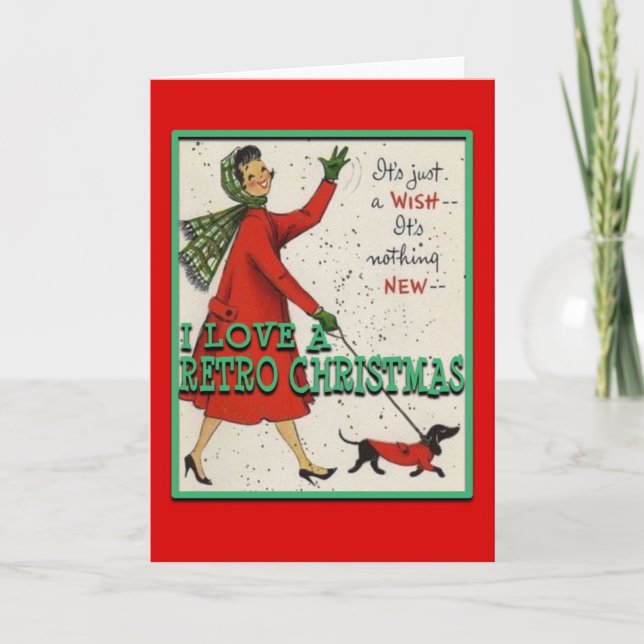 Carte de voeux RetroChristmasLady&Dog (Devant)
