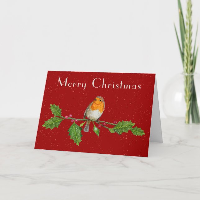 Carte de voeux Robin de Noël Watercolor (Devant)
