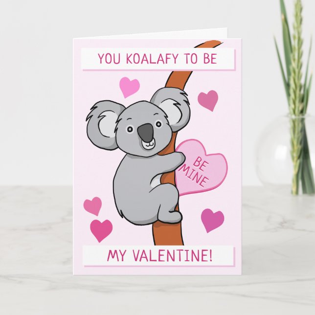 Carte de voeux rose Cute Koala-ty Valentines (Devant)
