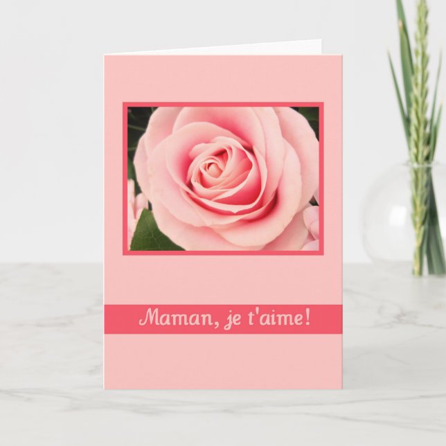 carte de voeux rose de jour de la mère rose frança (Devant)