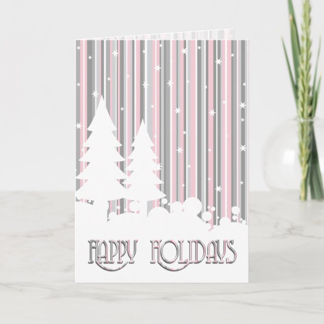 Carte de voeux - Rose & Grey - Etoiles & Neige (Devant)