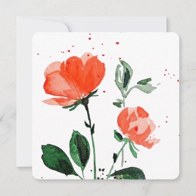 Carte de voeux Rose Vermillion Watercolor (Devant)
