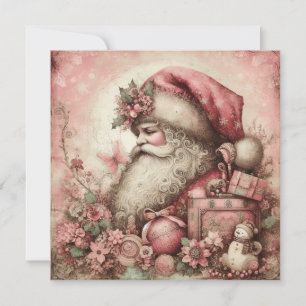 Carte de voeux rose Vintage Père Noël
