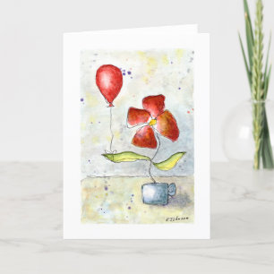 Carte de voeux Rouge Ballons et Fleur Aquarelle