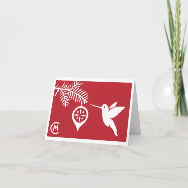 Carte de vœux rouge de Noël avec colibri (Devant)