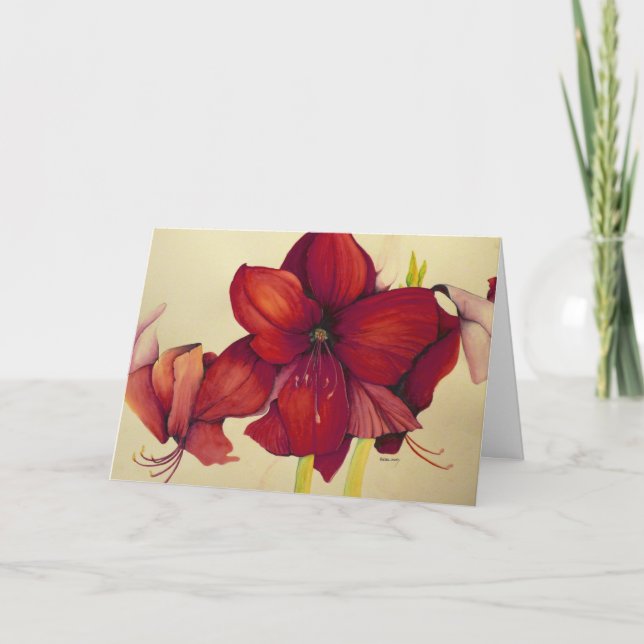 Carte de voeux rouge de peinture d'amaryllis de (Devant)