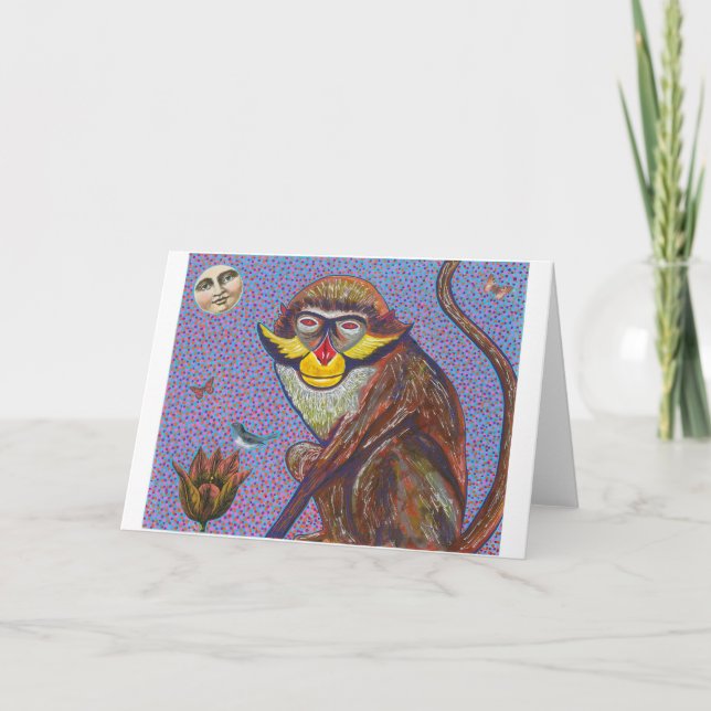 carte de voeux rouge de singe (Devant)