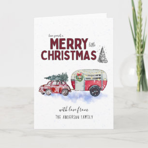 Carte de voeux rouge vintage de Noël de campeur