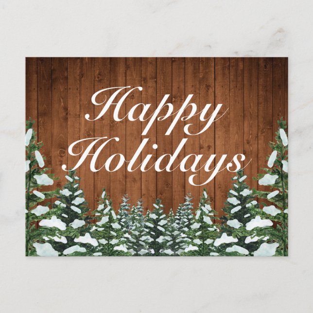 Carte de vœux rurale de Noël en bois enneigé et fo (Devant)