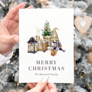 Carte de vœux rustique aquarelle Hygge Gnome pour