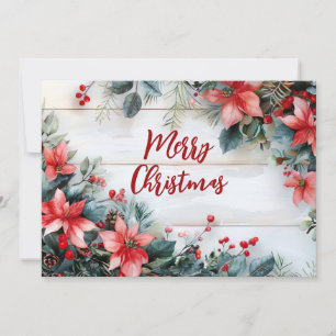 Carte de voeux Rustique Joyeux Noël avec Fleurs