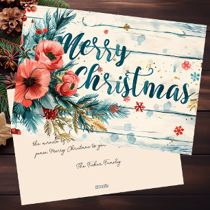 Carte de voeux Rustique Joyeux Noël avec Fleurs