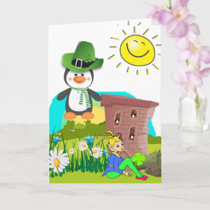 Carte de voeux Saint Patrick's Day Penguin Floral