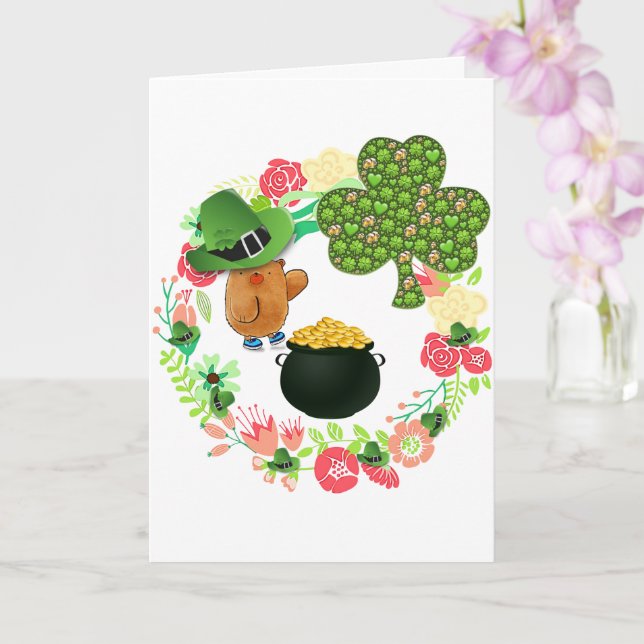 Carte de voeux Saint Patrick's Day Teddy BearFlora (Orchidée)
