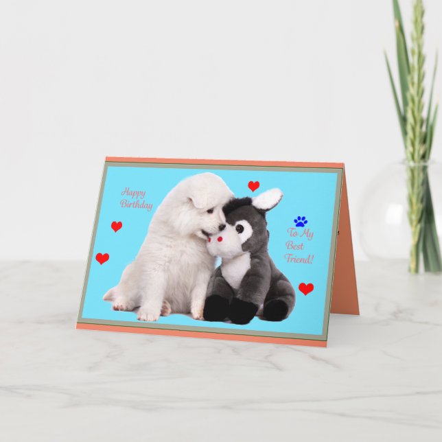 Carte de voeux Samoyed Puppy & Toy Birthday (Devant)