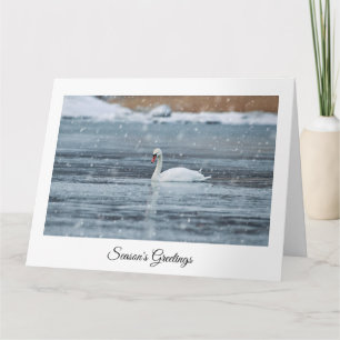 Carte de voeux Seoson avec cygne blanc dans la nei