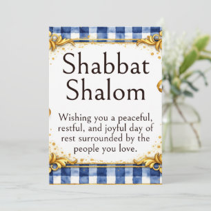 Carte de vœux Shabbat Shalom, Gingham Bleu Blanc O