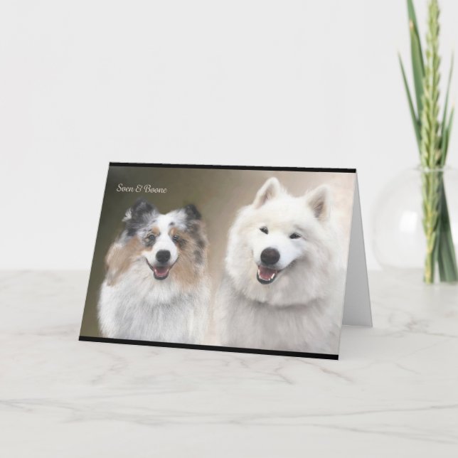 Carte de voeux Sheltie & Samoyed ; support NSR (Devant)