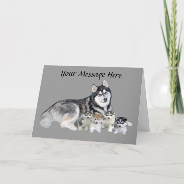 Carte de voeux Sibérienne Husky & Puppies (Devant)
