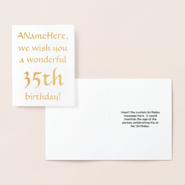 Carte de voeux simple Gold Foil 35e anniversaire (Affichage)