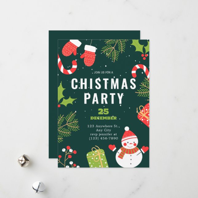 Carte de vœux simple Noël fête rouge & vert drôle (Devant/Arrière en situation)