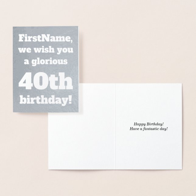 Carte de voeux simple Silver Foil 40e anniversaire (Affichage)