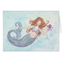 Carte de voeux Sirène et Octopus
