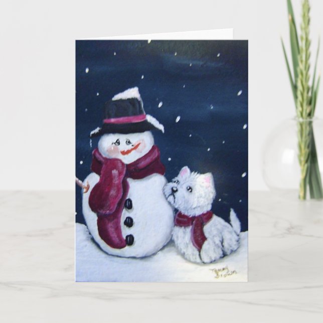 Carte de voeux Snowman et Westie (Devant)