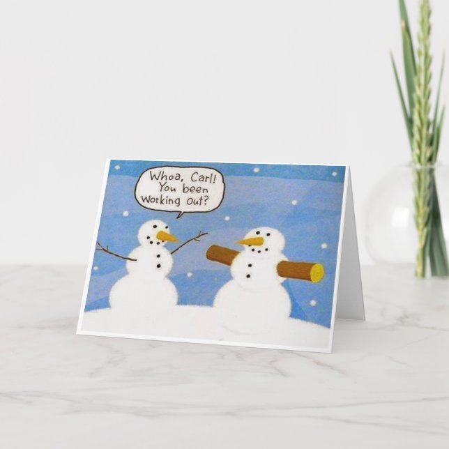 Carte de voeux Snowman Working Out Logs (Devant)