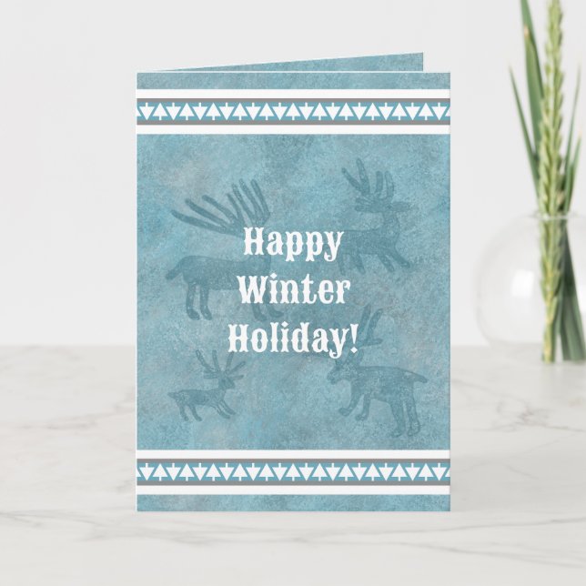 Carte de voeux Southwest Winter Deer Blue Holiday (Devant)