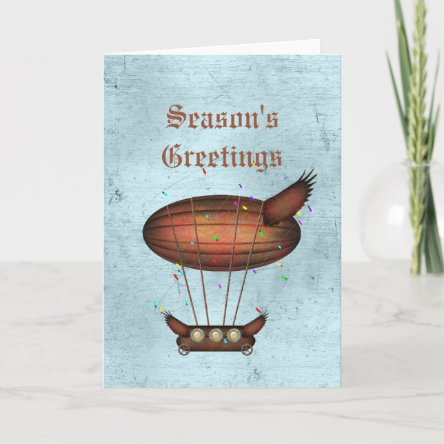 Carte de voeux Steampunk Christmas Bronze Airship (Devant)
