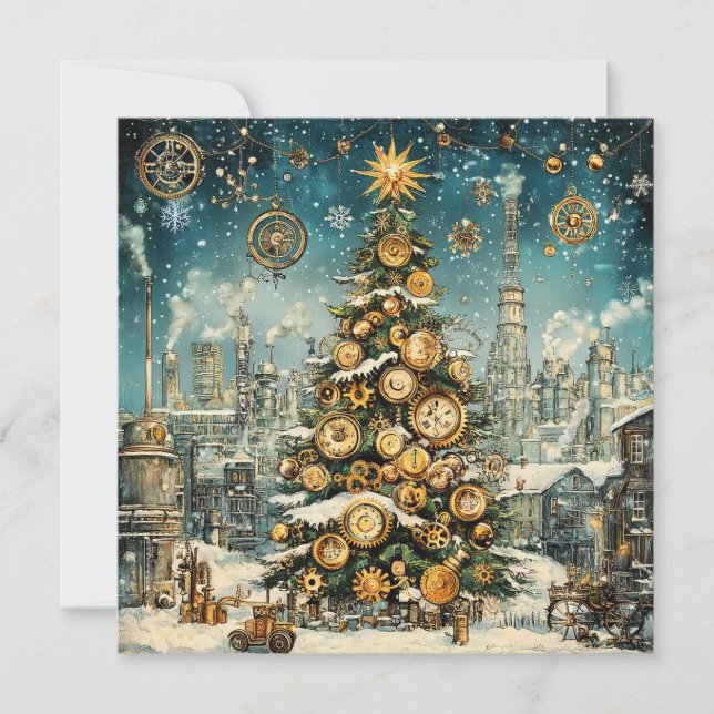 Carte de voeux Steampunk Christmas Tree (Devant)