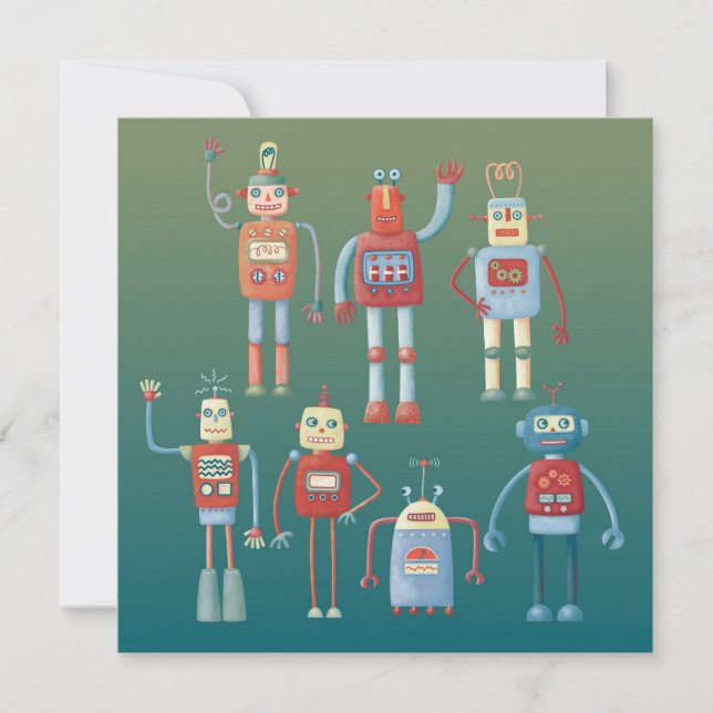 Carte de voeux Style 1950s Retro Fun Robots (Devant)