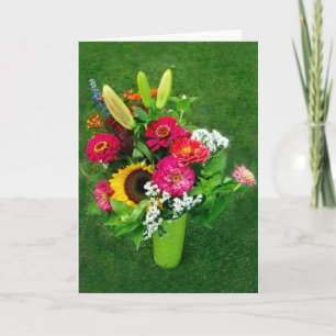 Carte de voeux : Sunflower & Zinnia's Bouquet_