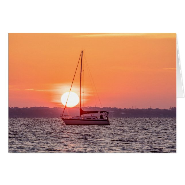 Carte de voeux Sunrise de bateau à voile (Devant horizontal)